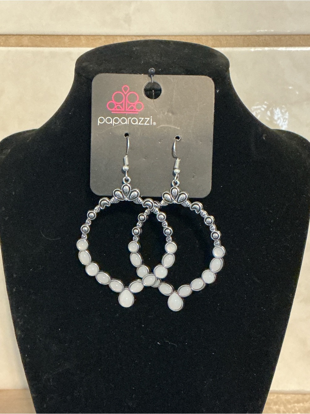 Paparazzi Silver-Tone White Gem Hoop Earrings
